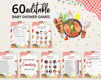 Editable BBQ Baby Shower Game Bundle, Backyard Baby Shower Game Pack, Baby-q Baby Shower, Coed BBQ Baby Shower, Neutral Games, BBS1045
