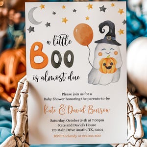 Editable A Little Boo is almost due Baby Shower Invitation, Gender Neutral Halloween Baby Shower Invite, Ghost Halloween Baby Shower, BBS328