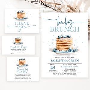 Editable Blueberry Baby Brunch Baby Shower Invitation Bundle, Blueberry Pancake Baby Shower Invite, Blueberry Baby Shower Brunch, BBS674