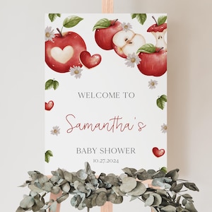 Bearbeitbar Der Apfel unseres Auges Babyparty Willkommensschild, Apfelernte-Babypartyplakat, Herbstapfel-Babypartydekor, BBS899