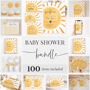 Editable A Little Ray of Sunshine Baby Shower Bundle, Here Comes the Sun Gender Neutral Sunshine Invitation Pack, Game Package, BBS740