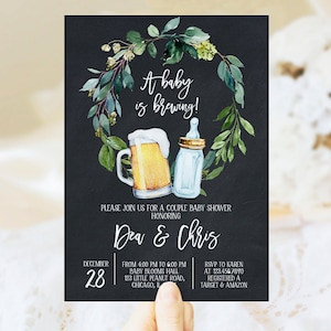 Editable A Baby is Brewing Baby Shower Chalkboard Invitation, Coed Baby shower, Beer and Bottle Baby Shower Invite, Backyard Shower, BBS130 image 2