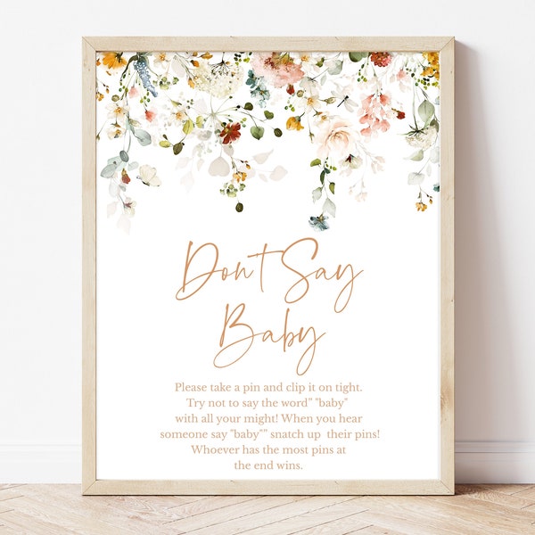 Don't Say Baby Sign Baby in Bloom Baby Shower, Spring Flowers Baby Shower Don't Say Baby Game, Wildflower Baby Shower Decoration, BBS370