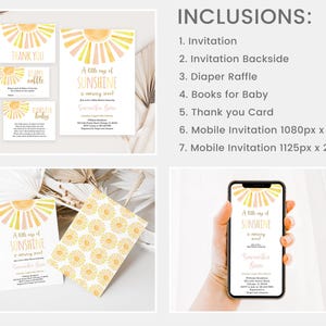Puede incluir: Conjunto de papeler&iacute;a para baby shower con tem&aacute;tica de sol. Incluye invitaciones, tarjetas de agradecimiento y tarjetas de rifa de pa&ntilde;ales. El dise&ntilde;o presenta un motivo de sol en acuarela en tonos amarillos y melocot&oacute;n. Tambi&eacute;n se incluye una invitaci&oacute;n m&oacute;vil.