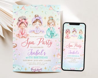 Editable Spa Birthday Party Invitation, Glam Party Birthday Party Invite, Pamper Spa Party Birthday Mobile Invitation, BRT296
