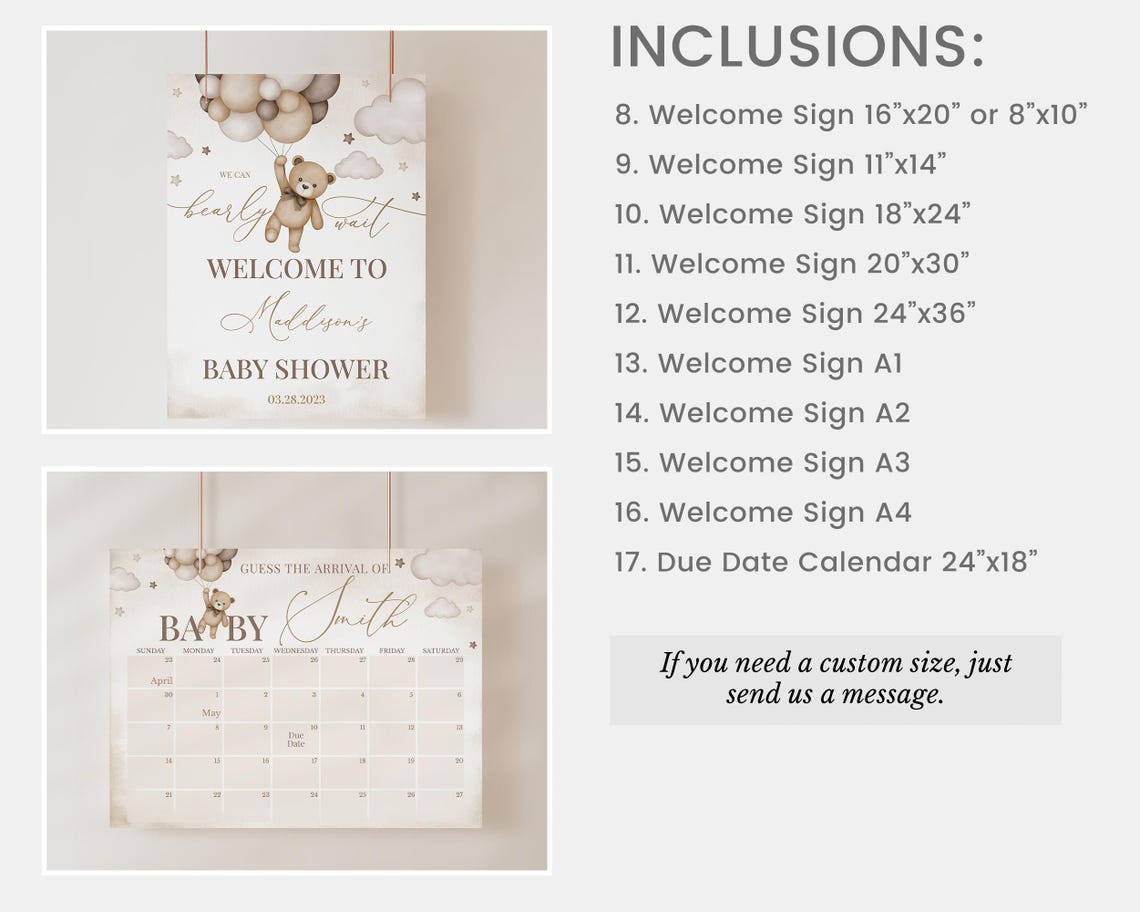 Editable Gender Neutral Bear Baby Shower Bundle, We Can Bearly Wait ...