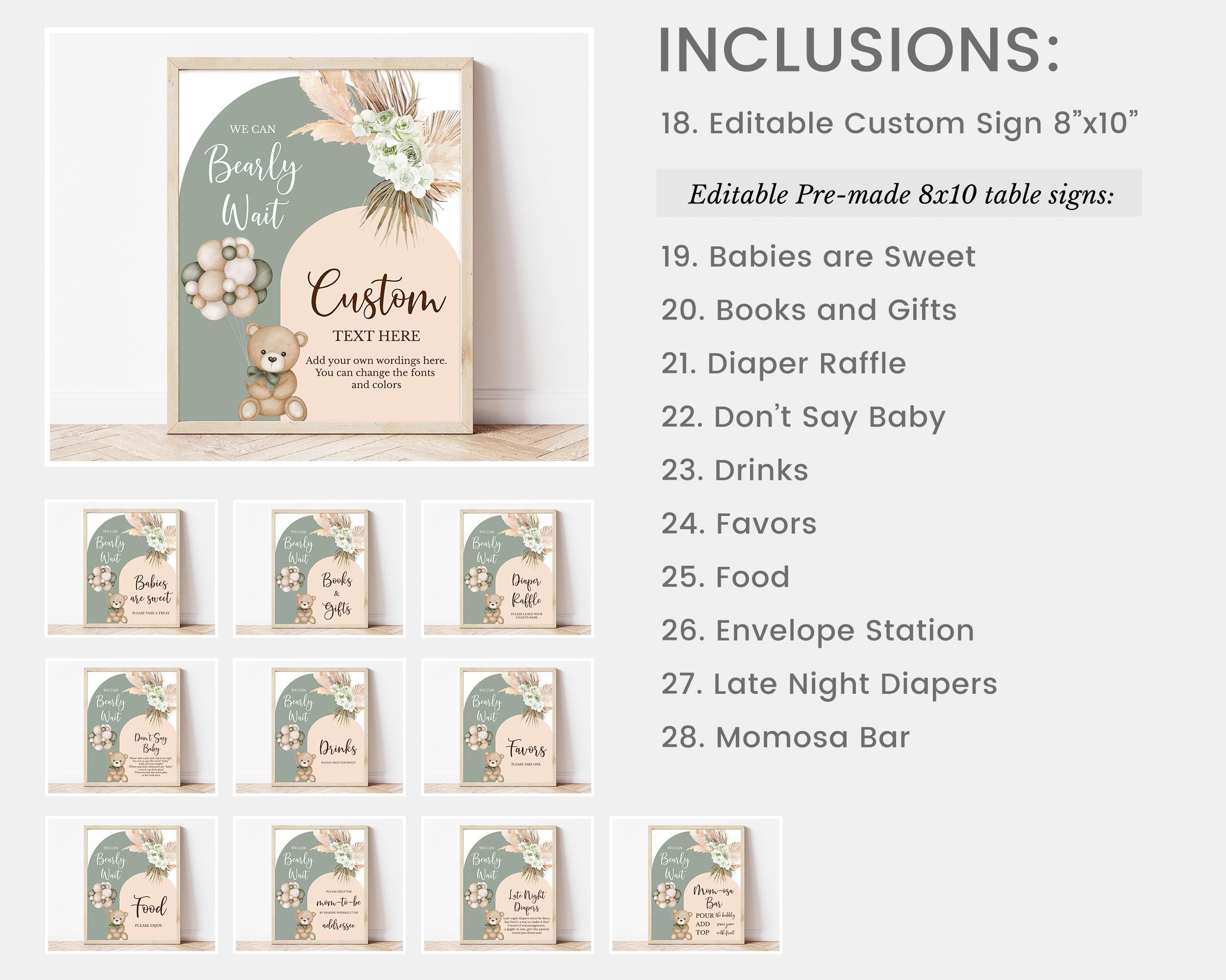 Editable We Can Bearly Wait Baby Shower Bundle, Green Bear Balloon ...
