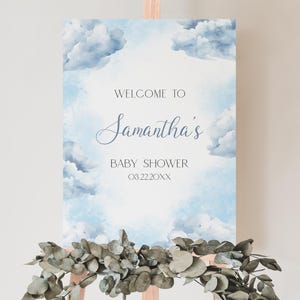 Bearbeitbar On Cloud 9 Babyparty Willkommensschild, Blaue Wolke Nine Babyparty Poster, Junge Wir sind auf Wolke neun Dusche Dekor, BBS970