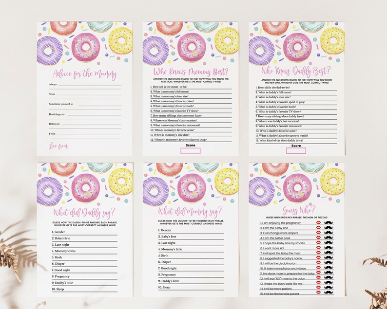 Editable Donuts and Diapers Baby Shower Game Bundle Girl - Etsy