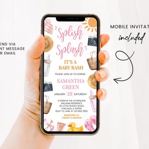 Editable Splish Splash Baby Bash Girl Baby Shower Invitation Bundle ...