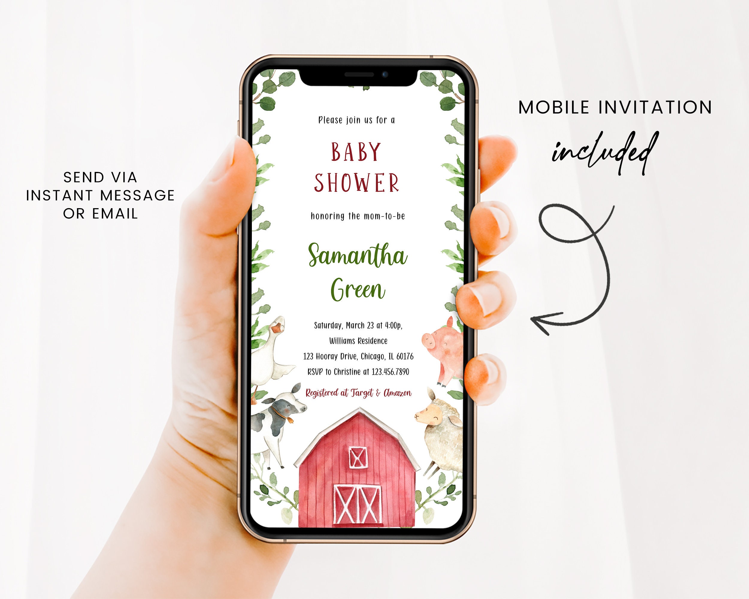 Editable Farm Baby Shower Invitation Bundle, Greenery Farm Baby