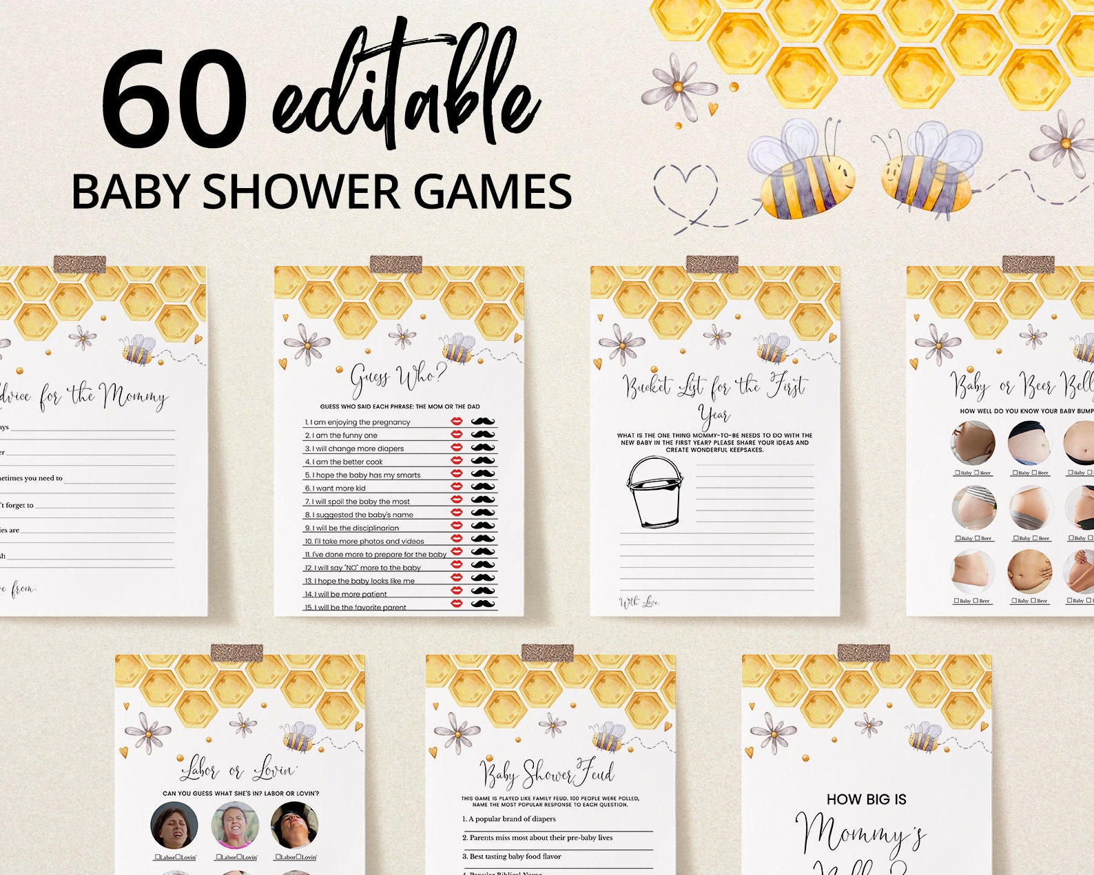 Editable Honey Bee Baby Shower Game Bundle Sweet as Can Bee Etsy