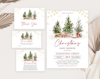 Editable Christmas Baby Shower Invitation Bundle, Gender Neutral Christmas Baby Shower Invite Pack, Rustic Christmas Tree Baby Shower,BBS532