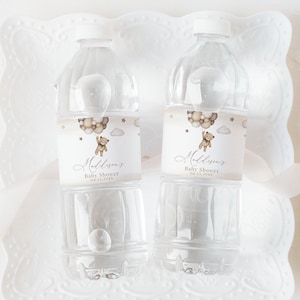 Etichetta neutra modificabile per bottiglia d'acqua per baby shower con orsetto, etichetta per bottiglia per baby shower "We Can Bearly Wait", etichetta per baby shower con orsetto marrone Boho, BBS391