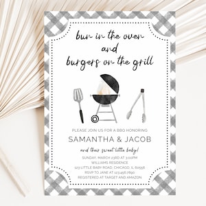 Editable BBQ Baby Shower Invitation, Backyard Baby Shower Invite, Baby-q Baby Shower, Bun in the Oven and Burger on the Grill,BBS688