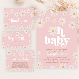Bundle di inviti per baby shower margherita modificabile, pacchetto di inviti per baby shower Oh Baby Daisy, invito per baby shower Boho Daisy, Groovy Daisy, BBS364