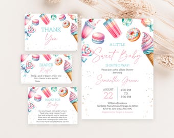 Editable Candy land Sweets Baby Shower Invitation Bundle, Little Sweetie Baby Shower Invite, Sweet Treats Shower, Sprinkles Baby, BBS993