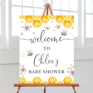 Bearbeitbares Honigbienen-Babyparty-Willkommensschild, süß wie Bienen-Babyparty-Willkommensplakat, Bienen-Babypartydekoration, Bienenwabendusche BBS302