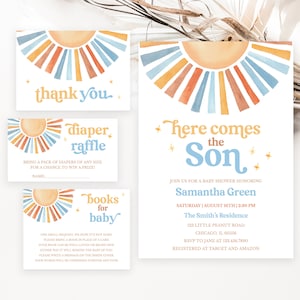 Sunshine Editable Baby Shower Invitation Bundle, Here Comes the ...