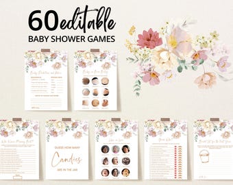 Editable Baby in Bloom Baby Shower Game Bundle, Spring Flowers Baby Shower Game Pack, Wildflower Baby Shower Games, BBS369
