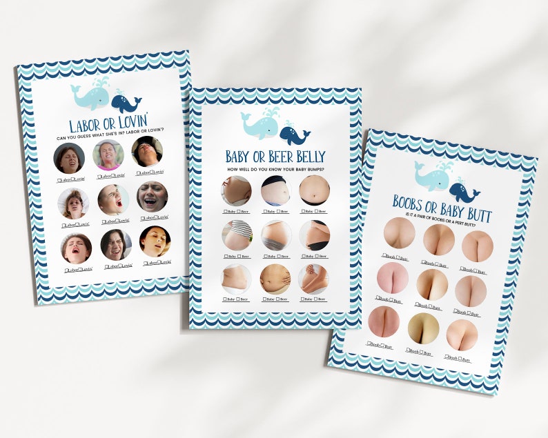 Editable Whale Baby Shower Game Bundle Blue Whale Baby Shower Etsy