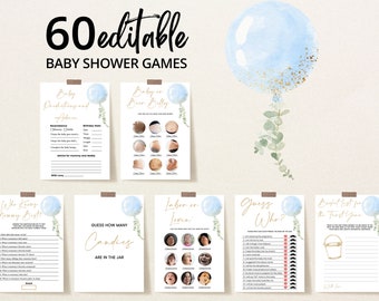 Editable Oh Boy Baby Shower Game Bundle, Blue Balloon Baby Shower Games, Blue Boy Eucalyptus Baby Shower Game Pack, BBS326