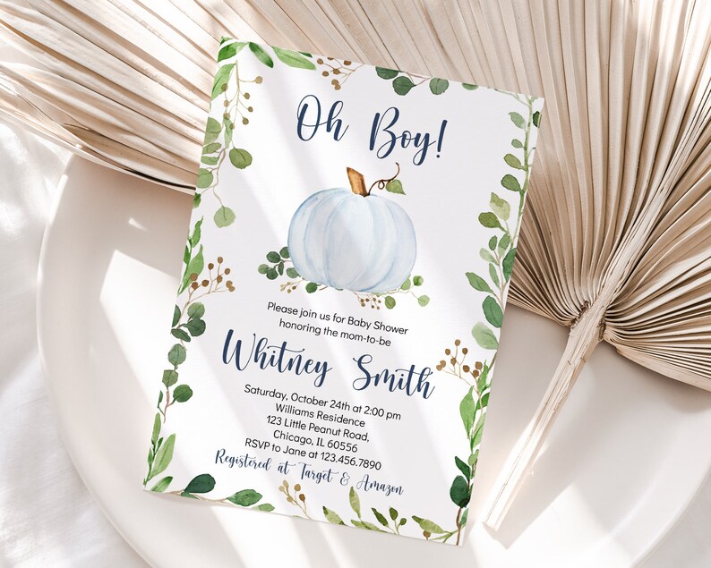 Editable Greenery Pumpkin Baby Shower Invitation Bundle Oh Etsy