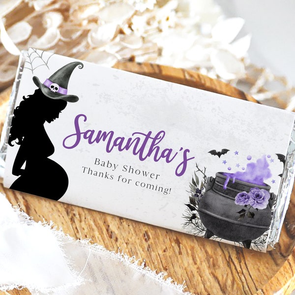 Editable A Baby is Brewing Purple Halloween Baby Shower Chocolate Wrapper, Girl Halloween Baby Shower Candy Wrapper,Witch Candy Label,BBS432