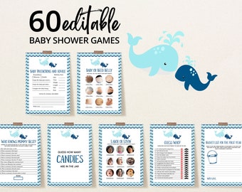 Editable Whale Baby Shower Game Bundle, Blue Whale Baby Shower Games, Under the Sea Baby Shower Game Pack, Boy Ocean Activity, BBS254