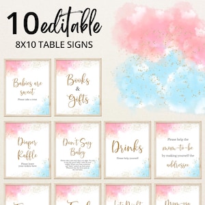 Editable Gender Reveal Pink Blue Oh Baby Baby Shower Table Sign, He or She Baby Shower Babies are Sweet Favors, Pink Gold Blue Gifts, BBS878