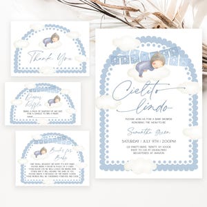 Paquete de invitación editable Cielito Lindo Boy Baby Shower, invitación a Talavera mexicana, invitación a baby shower Papel Picado, Baby Boy Clouds, BBS1040