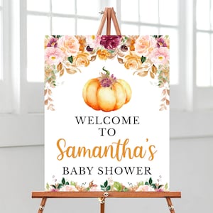 Editable A Little Pumpkin Baby Shower Baby Shower Welcome Sign, Fall Baby Shower Welcome Poster, Floral Pumpkin Baby Shower Decor, BBS162