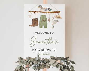 Editable A Little Hunter On the Way Baby Shower Welcome Sign, Mallard Duck Baby Shower Poster, Boy Duck Baby Shower Decor, BBS965