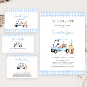 Editable Golf Baby Shower Invitation Bundle, Let's Par-Tee Baby Shower Invitation, Tee Time Baby Shower Invitation, Boy Golf Shower, BBS402 image 1