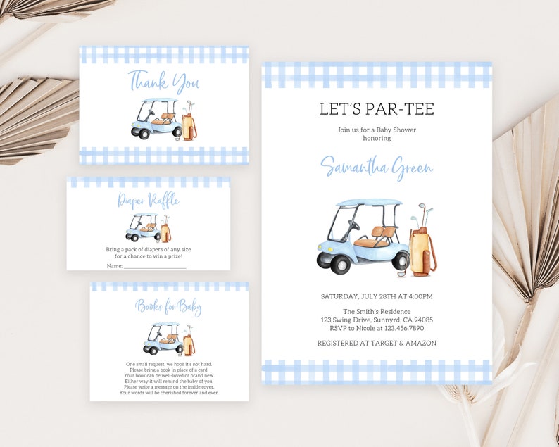 Editable Golf Baby Shower Invitation Bundle, Let's Par-Tee Baby Shower Invitation, Tee Time Baby Shower Invitation, Boy Golf Shower, BBS402 image 1