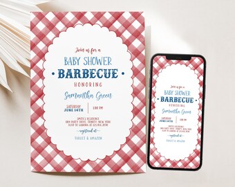 Invito modificabile per baby shower con barbecue, invito per baby shower in giardino, baby shower Baby-q, baby shower misto con barbecue, invito per barbecue per maschietti, BBS1071