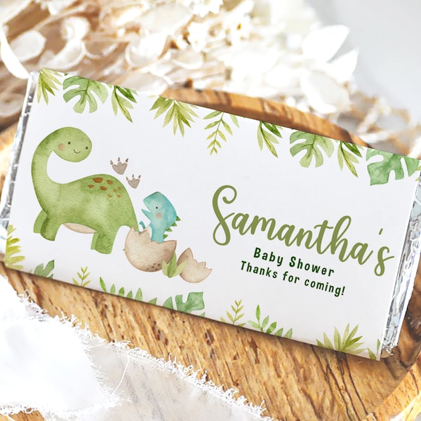 Editable Dinosaur Baby Shower Chocolate Wrapper, Greenery Dinosaur Baby Shower Candy Wrapper, Boy Dinosaur Baby Candy Label, BBS306