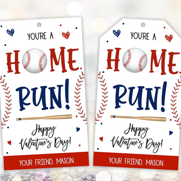 Editable You're a Home Run Valentine Gift Tag, Valentine Baseball Gift Tag, Teacher, School, Friend Valentines Baseball Ticket, SNL114