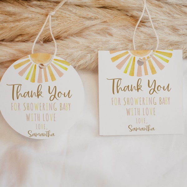 Editable Sunshine Baby Shower Favor Tag, A Little Ray of Sunshine Baby Shower Thank You Tag, Girl Sun Boho Baby Shower Party Favors,  BBS397