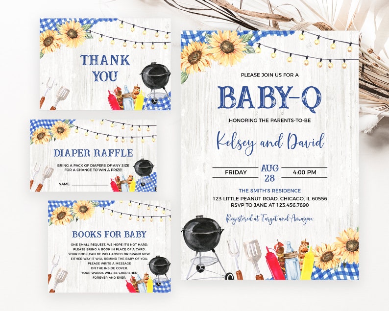 Editable Boy BBQ Baby Shower Invitation Bundle Backyard Baby - Etsy