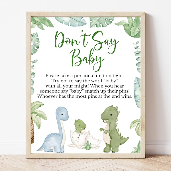 Don't Say Baby Game Dinosaur Baby Shower, It's a Boy Dinosaur Baby Shower Don't Say Baby Sign, Boy Boho Dinosaur Baby Shower Decor, BBS587