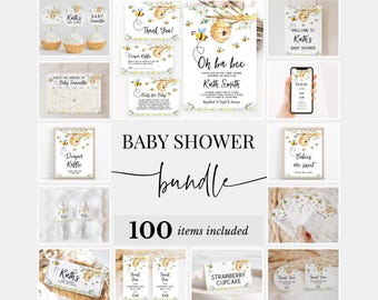 Redigerbart Oh BaBee babyshower-paket, inbjudningspaket med honungsbi, babyshower-lekar med bi, paket med söta bi, BBS200