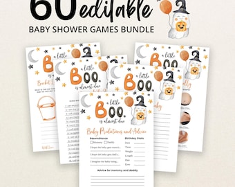 Editable A Little Boo almost due Baby Shower Game Bundle, Gender Neutral Halloween Baby Shower Game Pack,Ghost Halloween Shower Games,BBS328