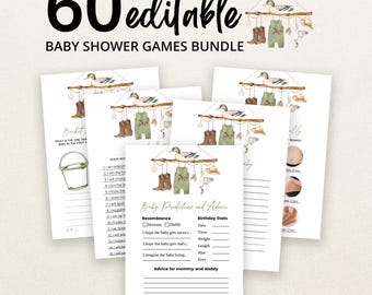 Editable A Little Hunter On the Way Baby Shower Game Bundle, Mallard Duck Baby Shower Game Pack, Boy Duck Baby Shower Games, BBS965