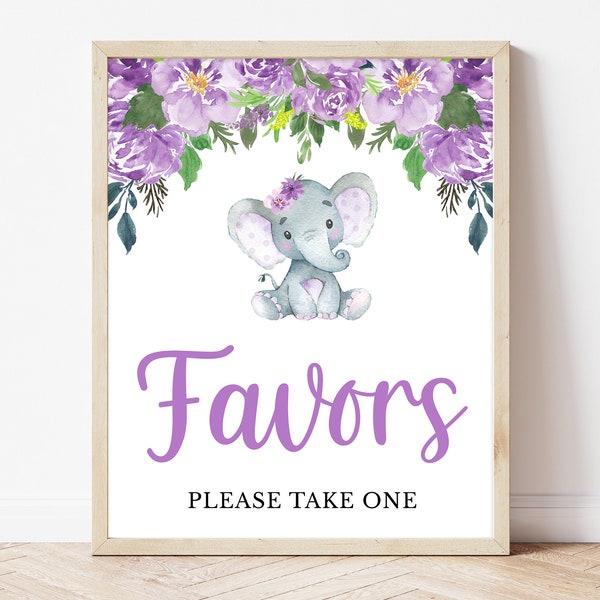 Favors Sign Purple Elephant Baby Shower, Girl Elephant Babies are Sweet Sign Baby Shower, Floral Elephant Baby Shower, Little Peanut, BBS256