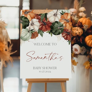 Editable Burgundy Pumpkin Baby Shower Welcome Sign, Fall Rustic Pumpkin Baby Shower Poster, Minimalist Pumpkin Baby Shower Decor, BBS893