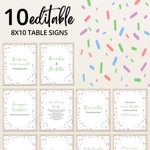 Editable Gender Neutral Baby Sprinkle Table Sign, Baby Sprinkle Donuts Babies are Sweet Favors, Sprinkled with Love, Sprinkle Gifts, BBS1070