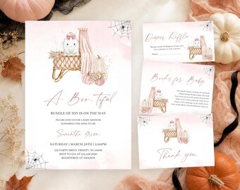 Editable Boo-tiful Bundle of Joy Baby Shower Invitation Bundle, Girl Little Boo Halloween Baby Shower Invite, Ghost Halloween Invite BBS1102