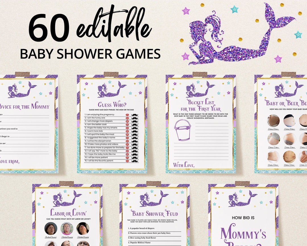 Editable Mermaid Baby Shower Game Bundle Under the Sea Baby Etsy