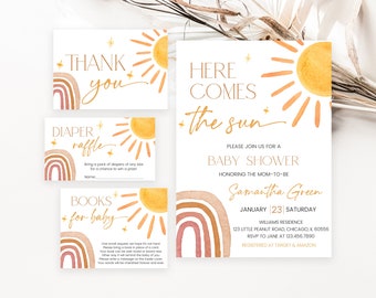 Lot d'invitations modifiables pour baby shower soleil, invitation baby shower fils voici le fils, douche Sonshine garçon, douche Boho Sunshine, BBS741